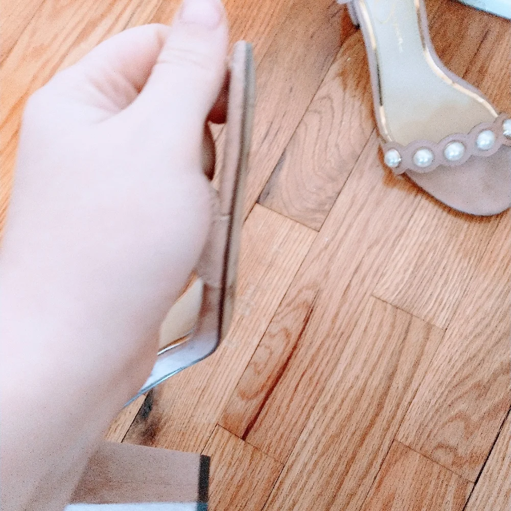 Jessica Simpson chunky heel, Pearl detail and ankle strap. Wear shown size 8